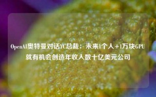 OpenAI奥特曼对话YC总裁：未来1个人+1万块GPU就有机会创造年收入数十亿美元公司