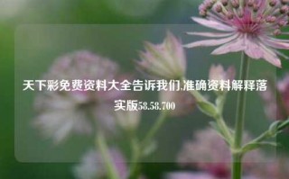 天下彩免费资料大全告诉我们,准确资料解释落实版58.58.700