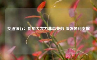 交通银行：将加大发力非息业务 做强盈利支撑