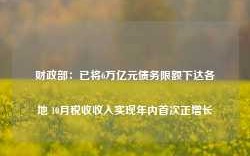 财政部：已将6万亿元债务限额下达各地 10月税收收入实现年内首次正增长