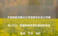 大家财险河南分公司洛阳中心支公司被罚34万元：因编制或者提供虚假的报告、报表、文件、资料