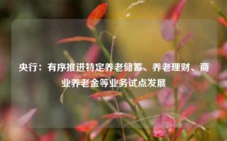 央行：有序推进特定养老储蓄、养老理财、商业养老金等业务试点发展