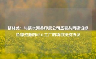 格林美：与淡水河谷印尼公司签署共同建设绿色镍资源的HPAL工厂的项目投资协议