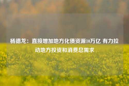 杨德龙：直接增加地方化债资源10万亿 有力拉动地方投资和消费总需求-第1张图片-热门旅游目的地推荐-旅游攻略