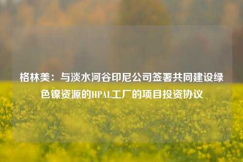 格林美：与淡水河谷印尼公司签署共同建设绿色镍资源的HPAL工厂的项目投资协议-第1张图片-热门旅游目的地推荐-旅游攻略