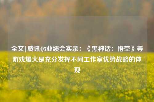 全文|腾讯Q3业绩会实录：《黑神话：悟空》等游戏爆火是充分发挥不同工作室优势战略的体现-第1张图片-热门旅游目的地推荐-旅游攻略